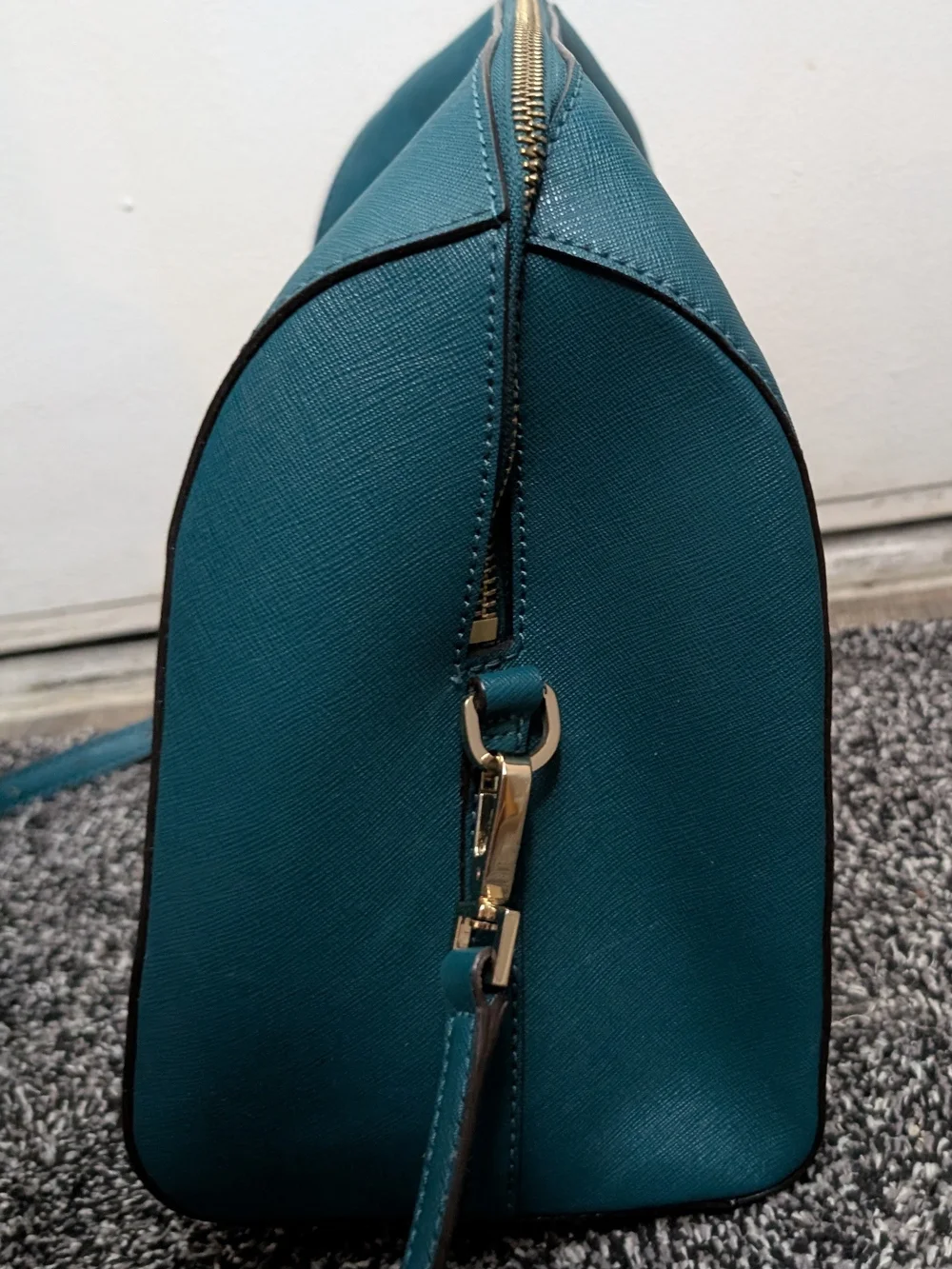 kate spade deep teal dome satchel with gold-tone accents